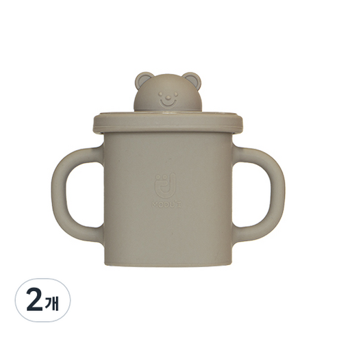 모두아이 실리콘 곰돌이 사각 스파우트컵 350ml, 베이지, 2개
