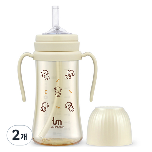 토비앤몰리 PPSU 빨대컵, 280ml, 2개, 토비 바닐라