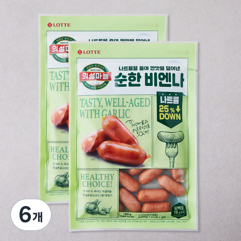 롯데 의성마늘 순한 비엔나, 180g, 6개
