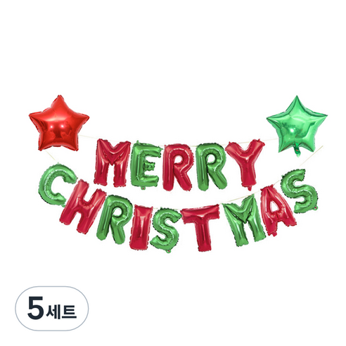 피앤비유니티 크리스마스 자모 풍선 + 별 장식, 혼합색상, 5세트
