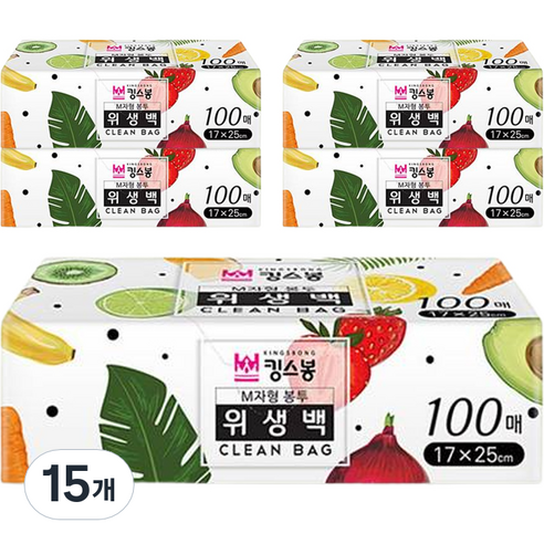 킹스봉 위생봉투 위생백 17 x 25 cm, 소(S), 100개, 15개