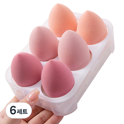 에이홉 다양한 모양의 소프트 에어쿠션퍼프 6구 + 보관함 세트, 6세트, 핑크