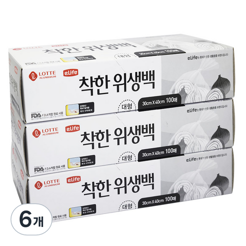 롯데이라이프 착한 위생백, 대(L), 100개입, 6개