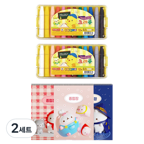 동아 노랑병아리 크레용 12색 2p + 몰랑이 두툼 종합장 3p, 혼합색상(크레용), 랜덤발송(종합장), 2세트