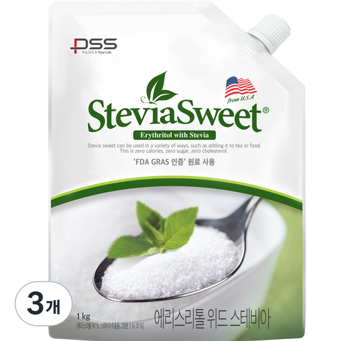 펄세스 에리스리톨 위드 스테비아 파우치, 1kg, 3개