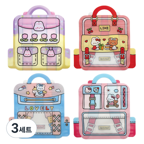 인디케이 책가방 손잡이 지퍼백 4종 x 3p 세트, 혼합색상, 3세트