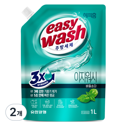 해피홈 이지워시 바질소다 리필 일반주방세제, 1L, 2개