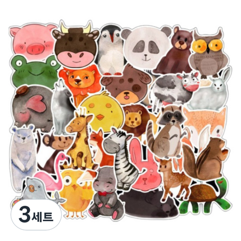 어가네닷컴 귀여운 아기동물들 방수 캐리어스티커 50p 세트, 혼합색상, 3세트