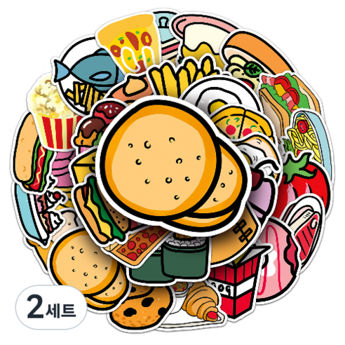문곰상점 감성 다이어리 꾸미기 캐리어 스티커 50종 세트, 음식, 2세트