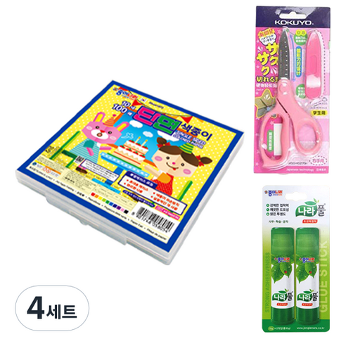 종이나라 5000 단면 색종이 케이스 + 고쿠요 SAXA 플라이 캡 가위 핑크 + 나라풀 15g x 2p 세트, 4세트, 10색