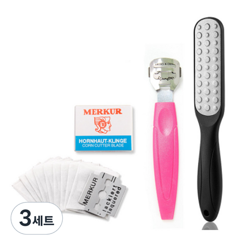 플로리빙 발 각질 굳은살 제거 면도기 로즈 + 면도날 10p + 각질제거기 세트, 3세트