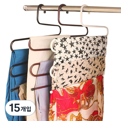 논슬립 5단 옷걸이 3종 세트, 블랙, 브라운, 화이트, 15개입