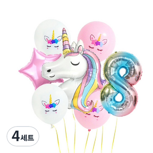 이모쿠비 생일파티 숫자풍선세트, 유니콘 8, 4세트