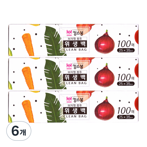 킹스봉 일회용 비닐 위생백 중 25 x 35 cm 100p, 6개
