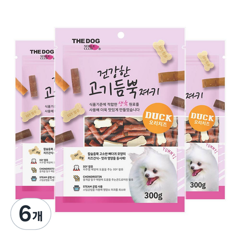 더독 강아지 건강한 고기듬쁙 져키간식 300g, 오리 치즈, 6개