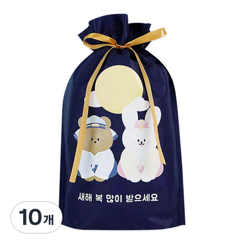 도나와친구들 새해 복 많이 받으세요 부직포백 22 x 32 cm, 2호 호두와 순면이, 10개