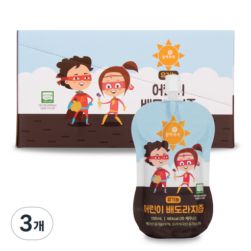 몸애쏙쏙 유기농 어린이 배도라지즙, 혼합맛(배/도라지), 1000ml, 3개