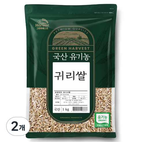 그린하베스트 국산 유기농 귀리, 1kg, 2개