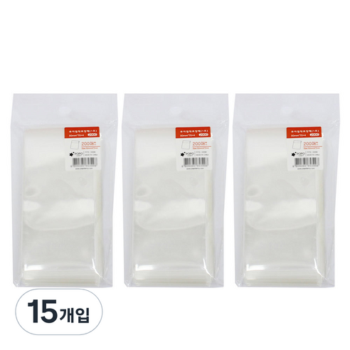 포포팬시 접착 무지 OPP 포장팩 1호 200p, 투명, 15개입