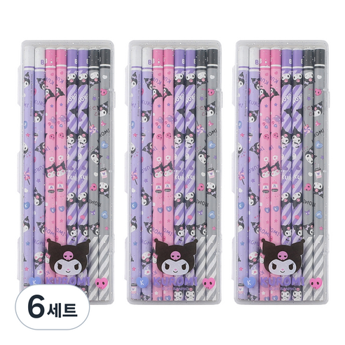 산리오캐릭터즈 8본 연필 B + 케이스 쿠로미, 퍼플, 6세트