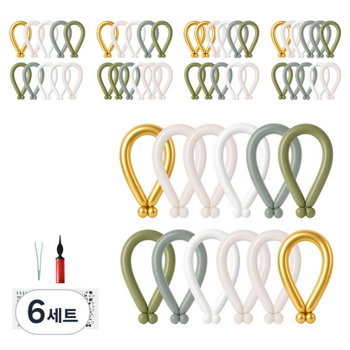 피앤비유니티 요술풍선 50p + 펌프 + 레터링스티커 +스티커집게 세트, 메탈 파스텔 혼합5색, 6세트
