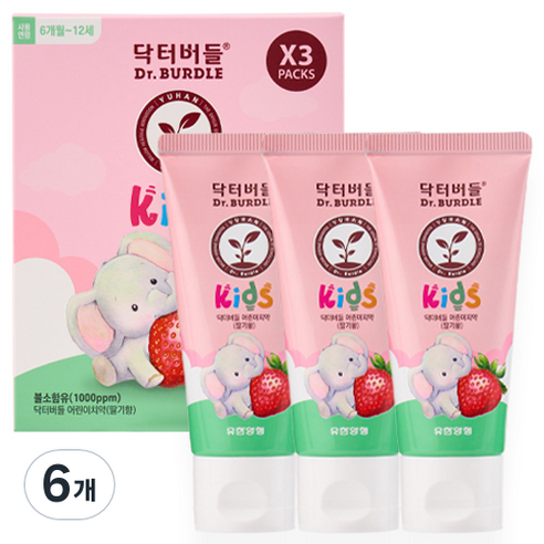 닥터버들 불소함유 어린이 치약 딸기향, 60ml, 6개
