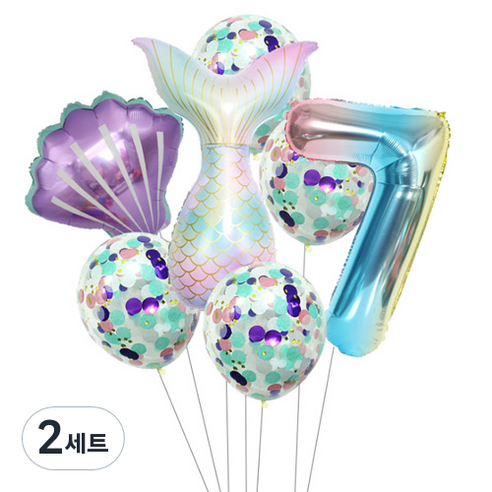 이모쿠비 생일파티 숫자풍선세트, 머메이드 7, 2세트