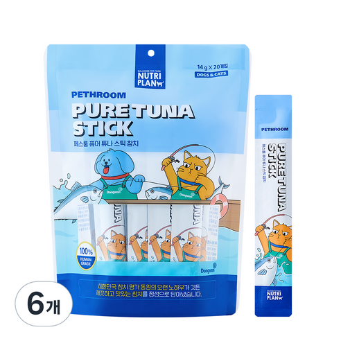 페스룸 반려동물 퓨어 튜나 스틱 간식 참치 14g x 20p, 6개