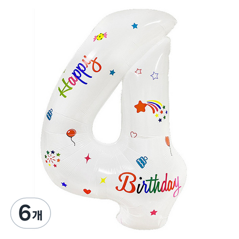 세컨드베스트 깔끔한 화이트 파티풍선 80cm, 프린트 숫자 4, 6개