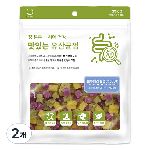 굿데이 강아지 맛있는 유산균껌, 블루베리 혼합맛, 300g, 2개