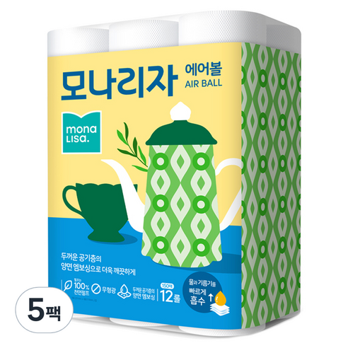 모나리자 에어볼 키친타올 150매, 12롤, 5팩