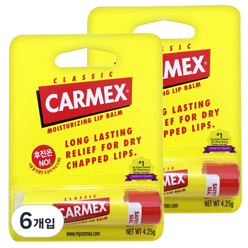 카멕스 모이스처라이징 립밤 스틱, 클래식, 4.25g, 6개입