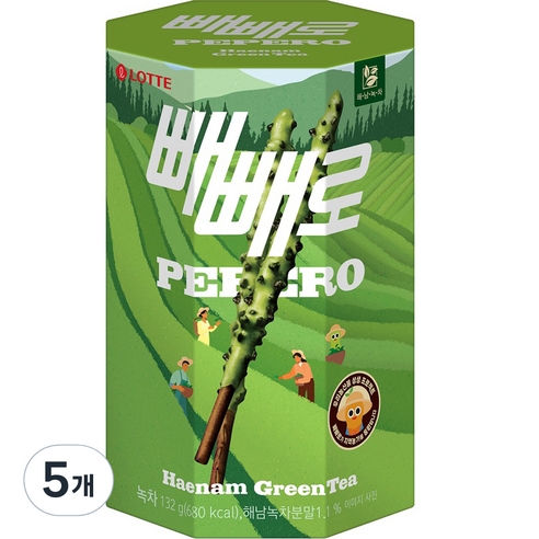 빼빼로 녹차 4p, 132g, 5개