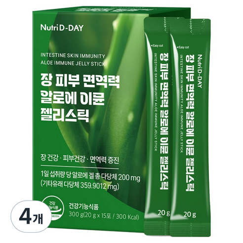 뉴트리디데이 장 피부 면역력 알로에 이뮨 젤리스틱 15p, 300g, 4개