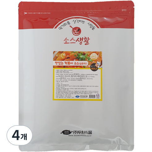 맛있는 떡볶이 소스 분말 순한맛, 1kg, 4개