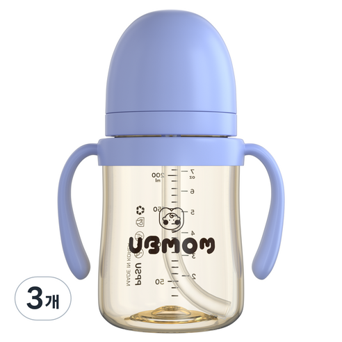 유비맘 시그니처 PPSU 역류 샘방지 유아 빨대컵 200ml, 라벤더, 3개