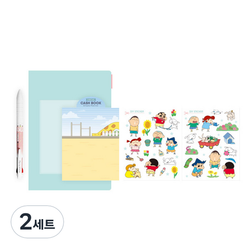 플라잉웨일즈 짱구는 못말려 심플 캐시북 세트, 민트, 2세트