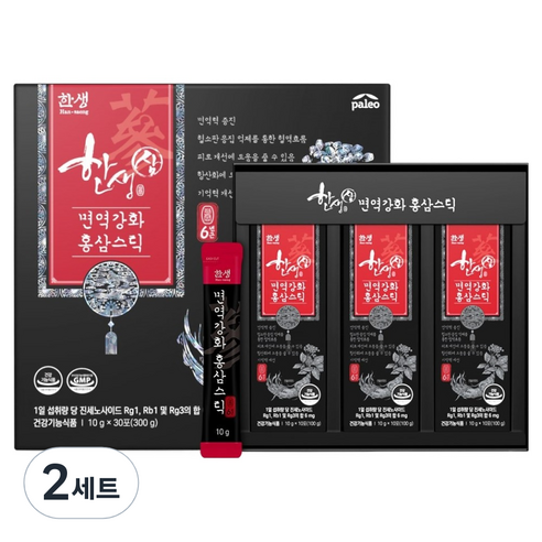 한생 팔레오 6년근 면역강화 홍삼스틱 선물 세트 + 쇼핑백, 300g, 2세트