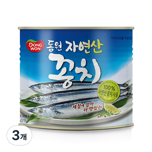 동원 꽁치 통조림, 3개, 1800g