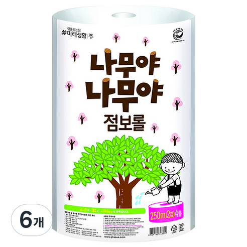 나무야나무야 점보롤 2겹 250m, 4롤, 6개