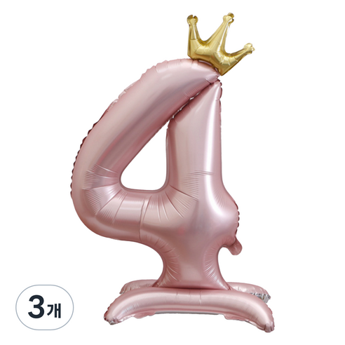 세컨드베스트 크라운 스탠딩 숫자 파티풍선 100cm, 핑크 숫자 4, 3개