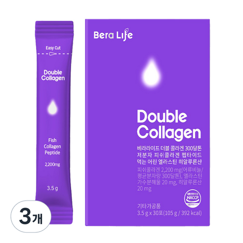 베라라이프 더블 300달톤 저분자 피쉬콜라겐 펩타이드 먹는 어린 엘라스틴 히알루론산 30p, 105g, 3개