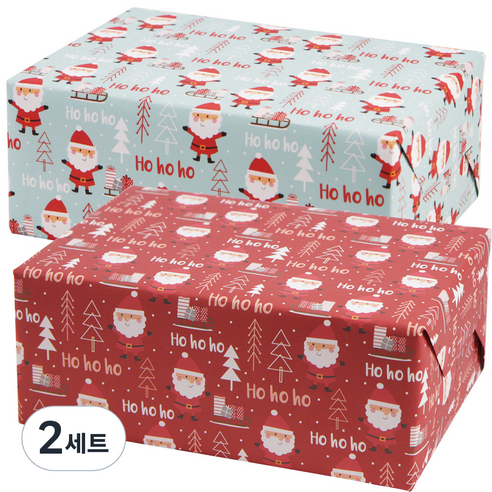 아이엔엠엔피 호호산타 크리스마스 포장지 2 종 x 5 p 세트, 레드, 블루, 2세트