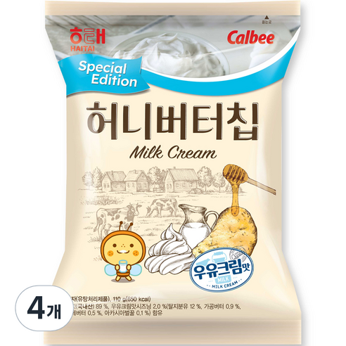 해태제과 허니버터칩 우유크림맛, 4개, 110g