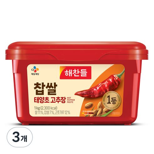 해찬들 찹쌀태양초고추장, 1kg, 3개