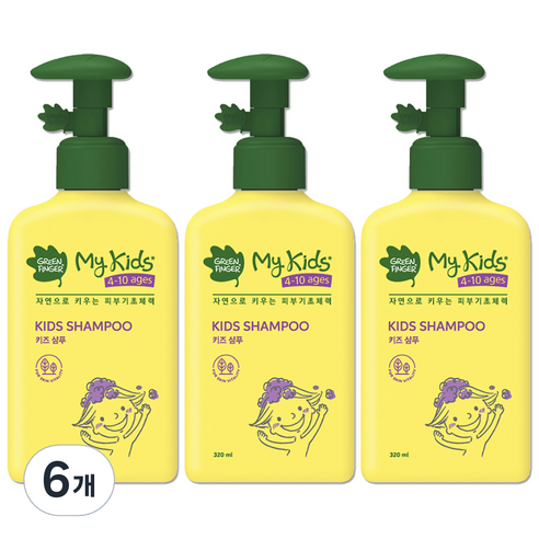 그린핑거 마이 키즈 샴푸, 6개, 320ml