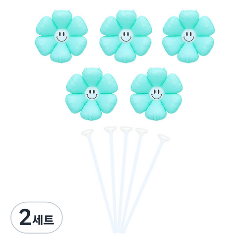 피앤비유니티 무광스마일 데이지 풍선 5p + 스틱 5p 세트, 04 그린, 2세트