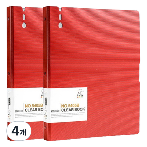 알로데 고급 폴더 펜클립 A4 클리어파일 60p, 01 레드, 4개
