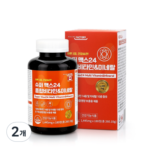 힐링팩토리 슈퍼 맥스24 종합비타민 앤 미네랄, 2개, 180정