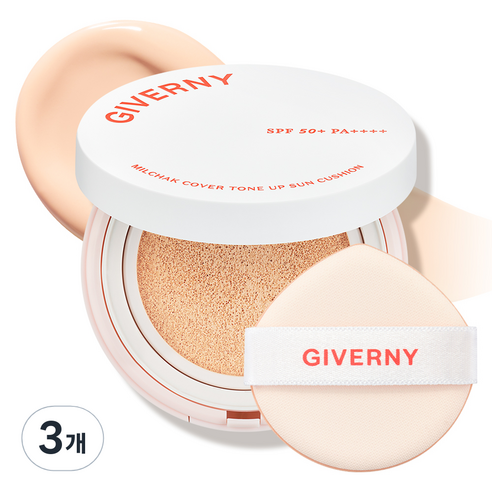 지베르니 밀착 커버 톤업 선쿠션 클리어베이지 SPF50+ PA++++, 12g, 3개